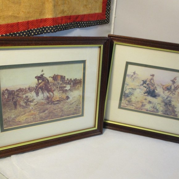 Lot of 2 C M Russell Framed Art Prints Old West Cowboys Horses - Picture 12 of 12